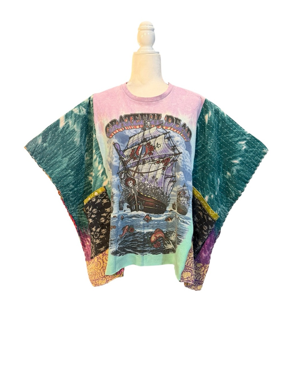 Handcrafted Upcycled Grateful Dead Kantha Tunic with Pockets NWT One Size - Picture 5 of 8
